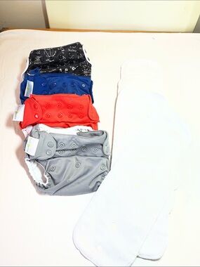 BumGenius Reusable Diaper Covers - Red, Blue, Gray, Black Print, and Liners